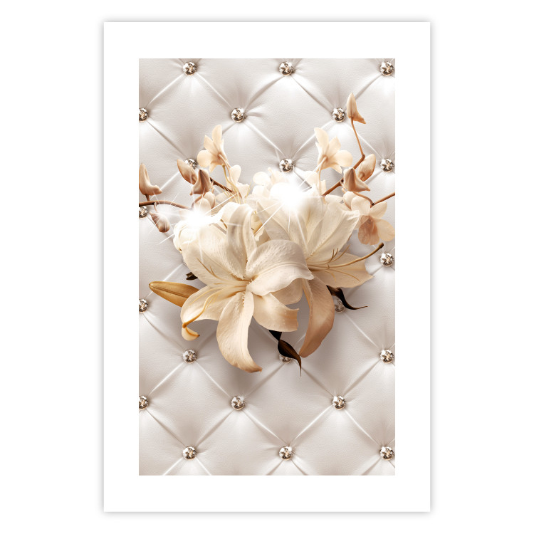 Poster Diamond Lilies - lily flower against white texture with crystals 124485 additionalImage 19