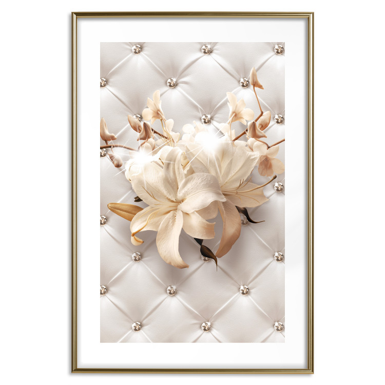 Poster Diamond Lilies - lily flower against white texture with crystals 124485 additionalImage 14