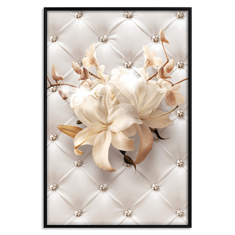Poster Diamond Lilies - lily flower against white texture with crystals 124485 additionalImage 18
