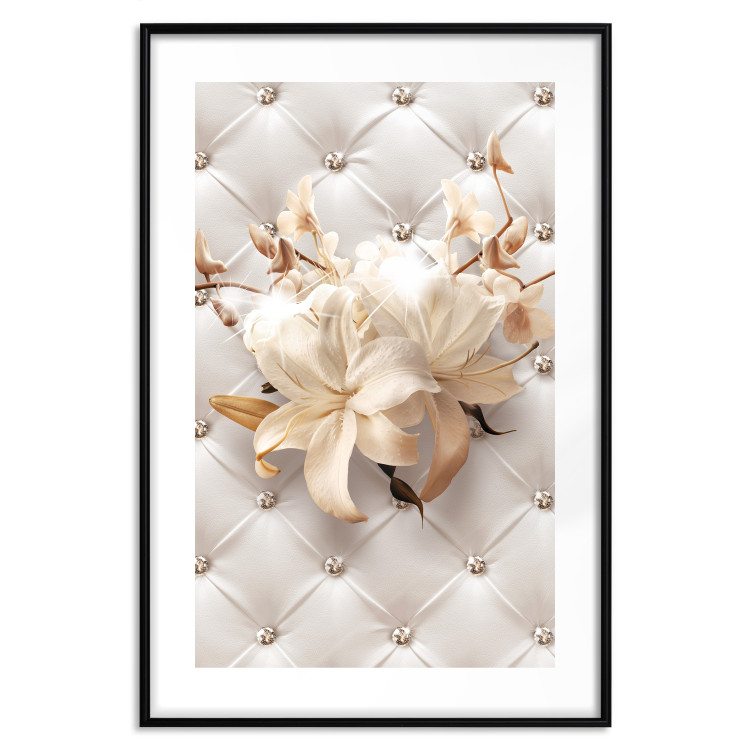 Poster Diamond Lilies - lily flower against white texture with crystals 124485 additionalImage 15
