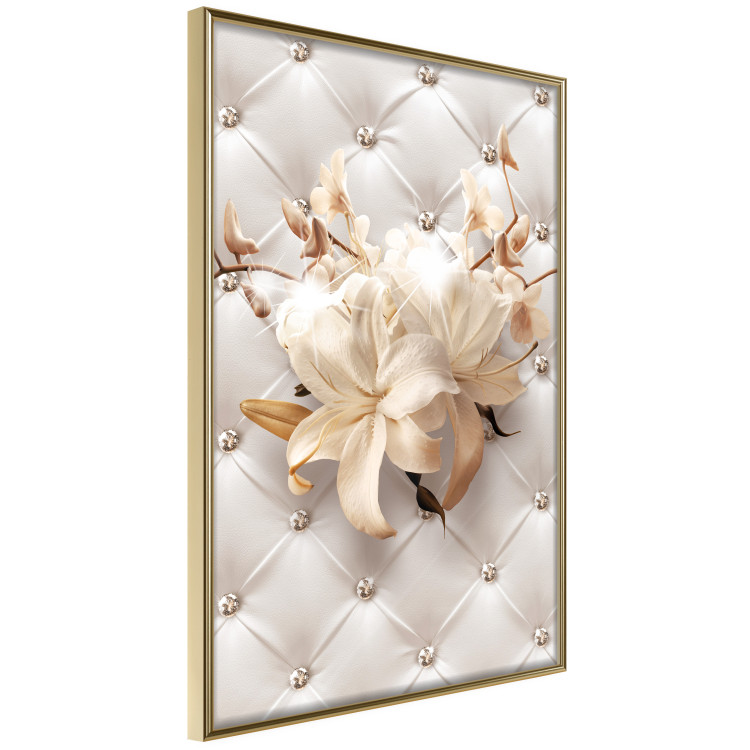 Poster Diamond Lilies - lily flower against white texture with crystals 124485 additionalImage 12
