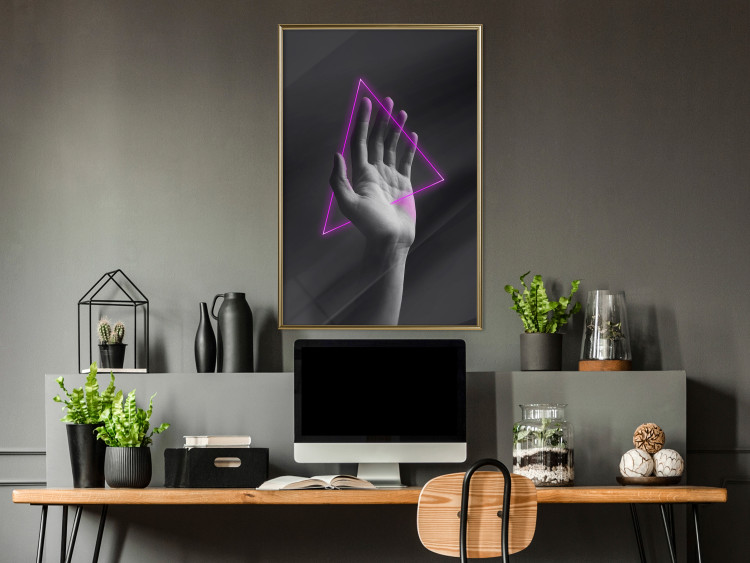 Wall Poster Hand and Triangle - black and white hand with a fancy neon triangle 125085 additionalImage 5