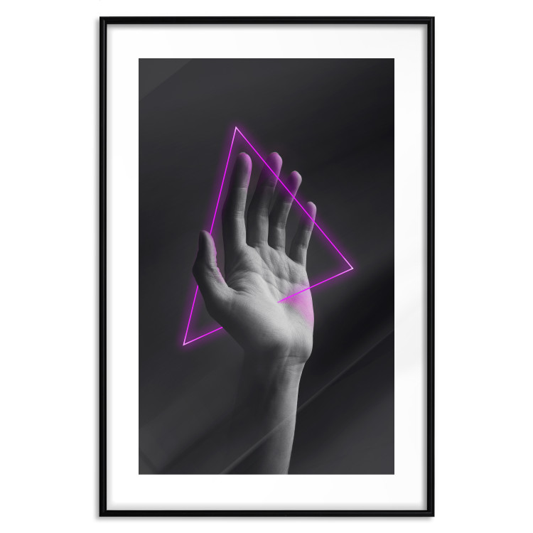 Wall Poster Hand and Triangle - black and white hand with a fancy neon triangle 125085 additionalImage 19