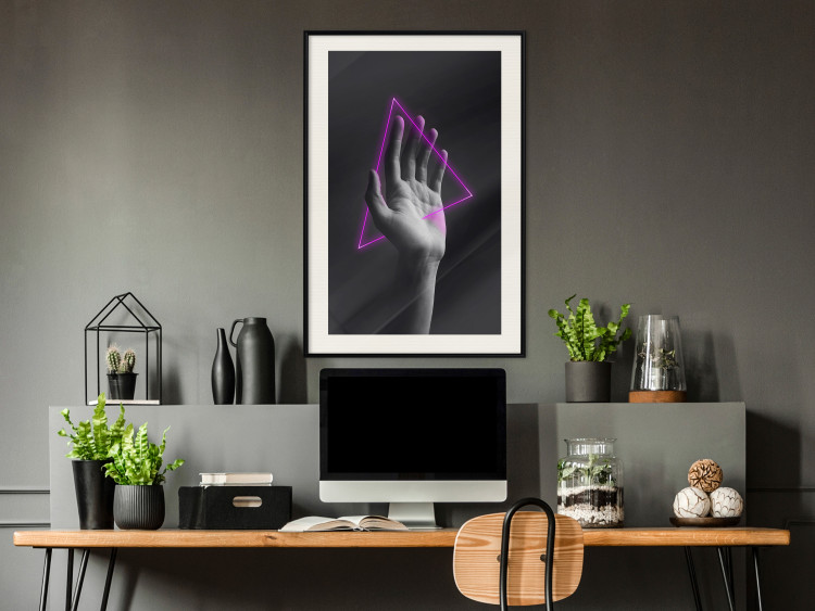 Wall Poster Hand and Triangle - black and white hand with a fancy neon triangle 125085 additionalImage 16