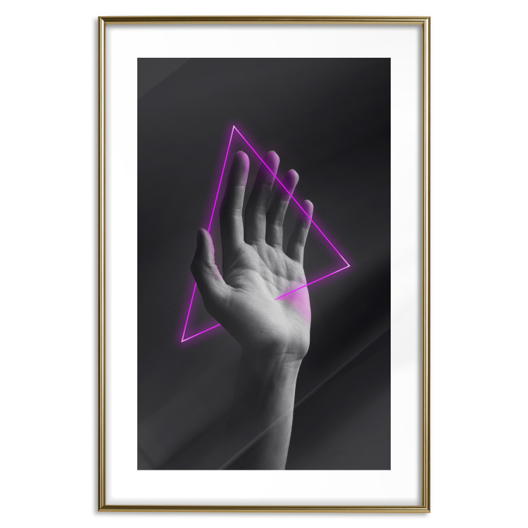 Wall Poster Hand and Triangle - black and white hand with a fancy neon triangle 125085 additionalImage 14