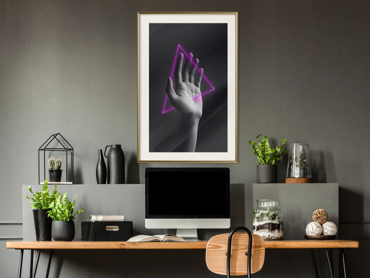 Wall Poster Hand and Triangle - black and white hand with a fancy neon triangle 125085 additionalImage 23
