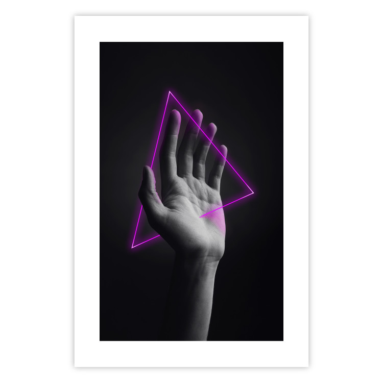 Wall Poster Hand and Triangle - black and white hand with a fancy neon triangle 125085 additionalImage 25