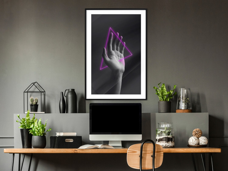 Wall Poster Hand and Triangle - black and white hand with a fancy neon triangle 125085 additionalImage 4