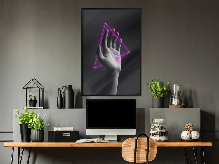 Wall Poster Hand and Triangle - black and white hand with a fancy neon triangle 125085 additionalImage 3
