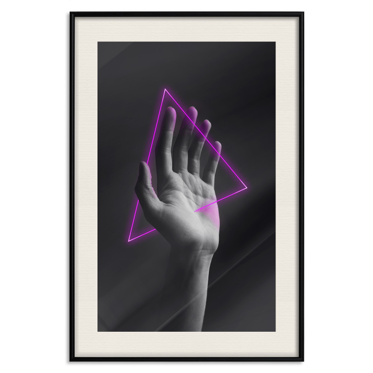 Wall Poster Hand and Triangle - black and white hand with a fancy neon triangle 125085 additionalImage 17