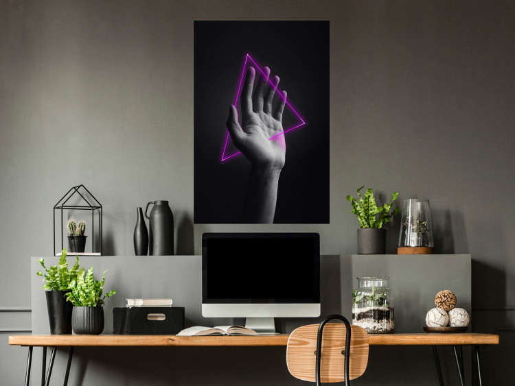 Wall Poster Hand and Triangle - black and white hand with a fancy neon triangle 125085 additionalImage 22