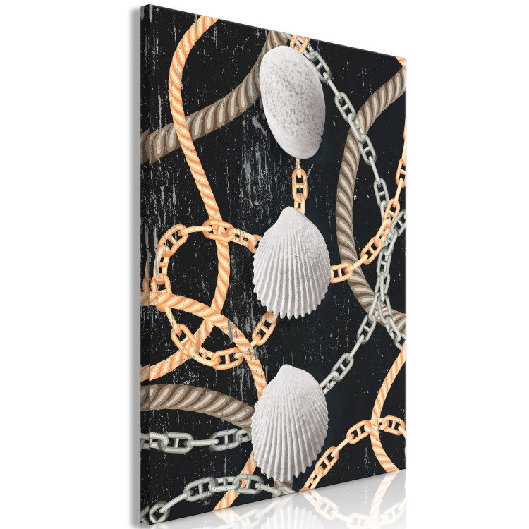 Canvas Print Shells, chains, string - a marine composition on a black background 127385 additionalImage 2