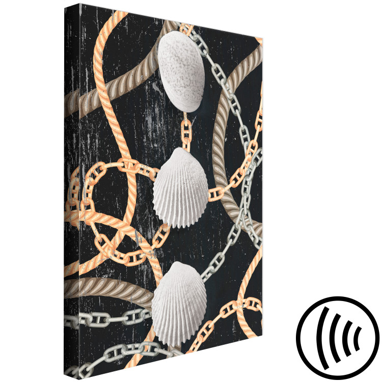 Canvas Print Shells, chains, string - a marine composition on a black background 127385 additionalImage 6