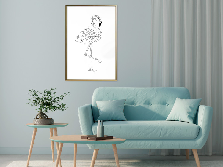 Wall Poster Serene Flamingo - line art of bird with geometric figures on white background 128385 additionalImage 12