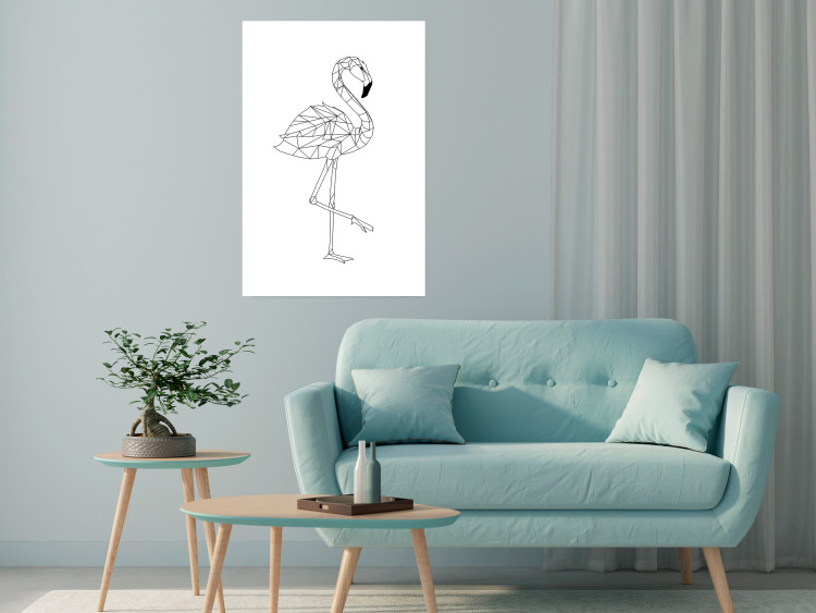 Wall Poster Serene Flamingo - line art of bird with geometric figures on white background 128385 additionalImage 5