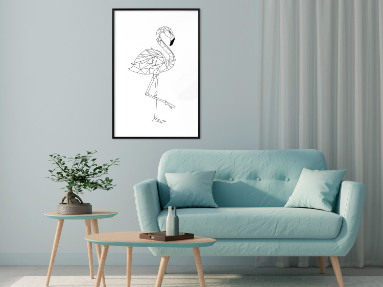 Wall Poster Serene Flamingo - line art of bird with geometric figures on white background 128385 additionalImage 11