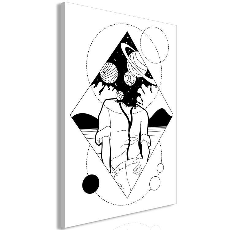 Canvas Art Print Abstract cosmos - black and white human figure with planets 128485 additionalImage 2