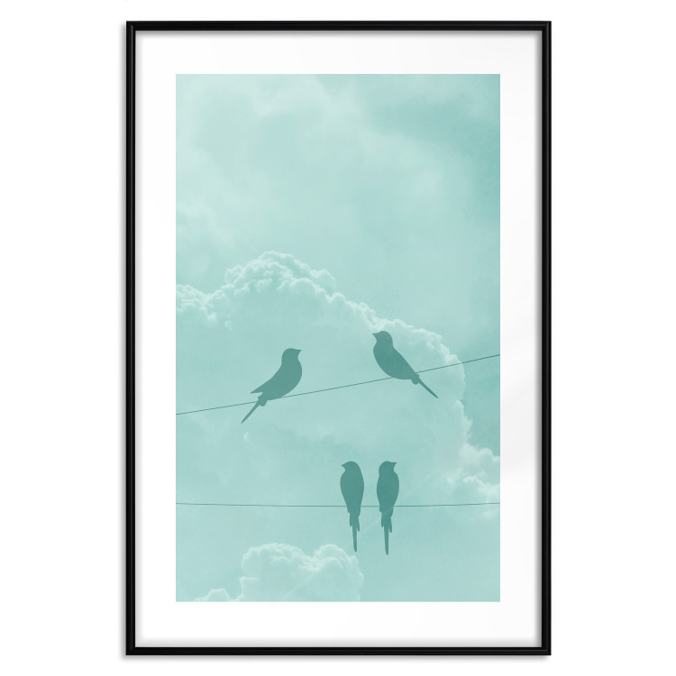 Poster Seagreen Sky - abstract birds against light sky and clouds 129585 additionalImage 15