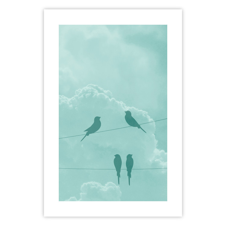 Poster Seagreen Sky - abstract birds against light sky and clouds 129585 additionalImage 19