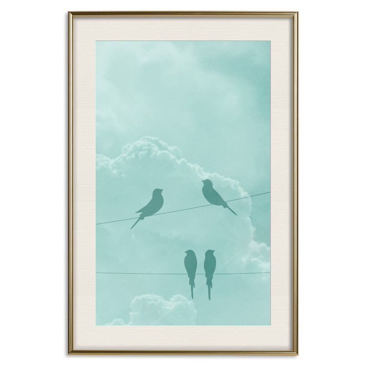 Poster Seagreen Sky - abstract birds against light sky and clouds 129585 additionalImage 20