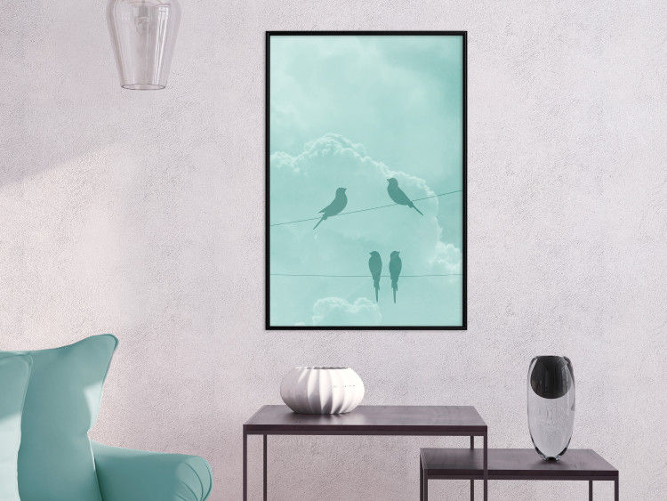 Poster Seagreen Sky - abstract birds against light sky and clouds 129585 additionalImage 6