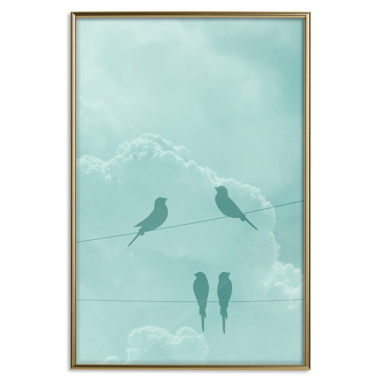 Poster Seagreen Sky - abstract birds against light sky and clouds 129585 additionalImage 21