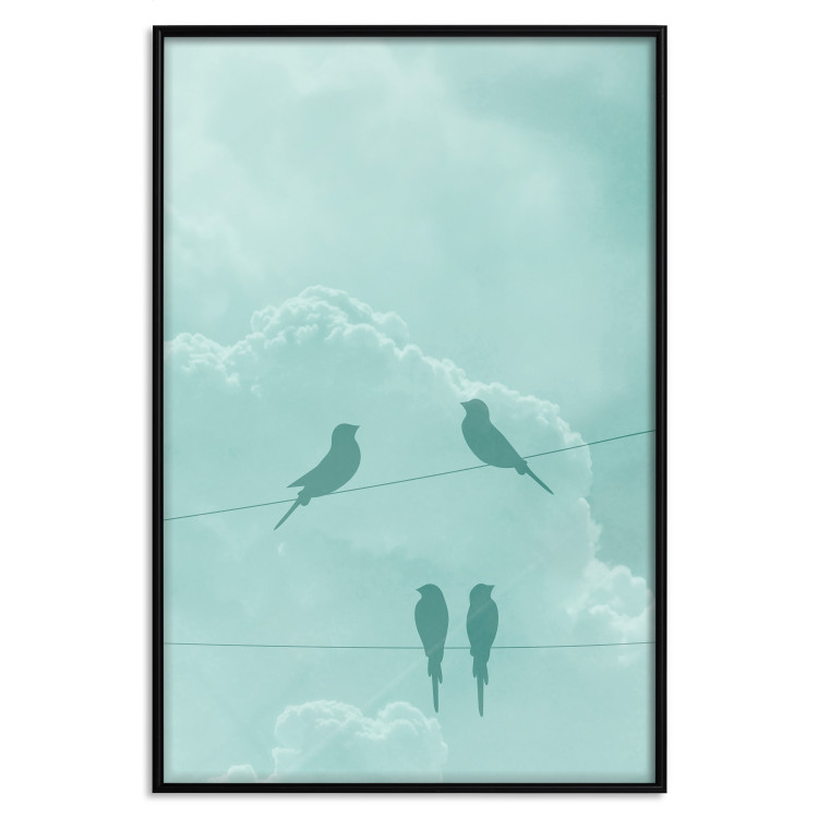 Poster Seagreen Sky - abstract birds against light sky and clouds 129585 additionalImage 18