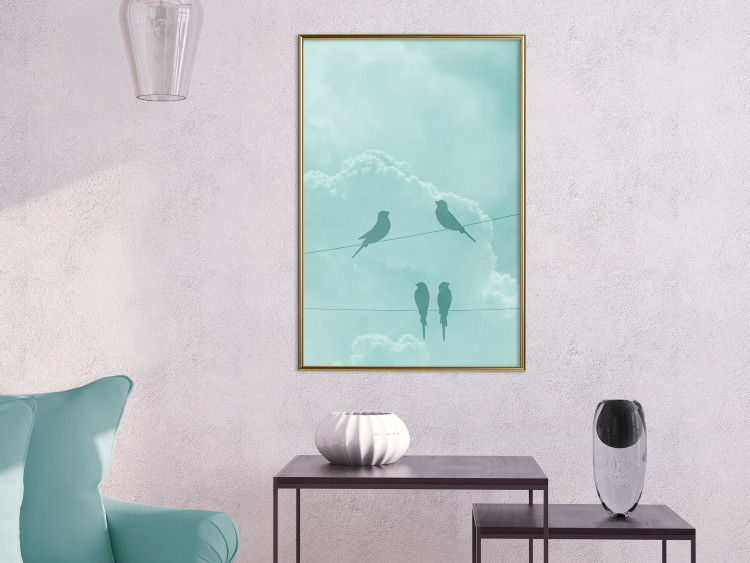 Poster Seagreen Sky - abstract birds against light sky and clouds 129585 additionalImage 5