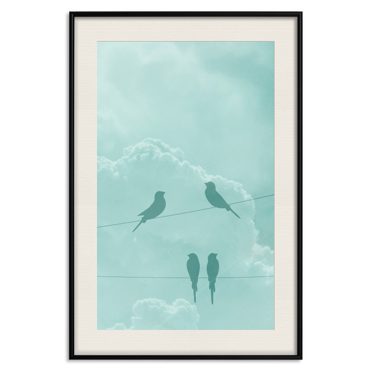 Poster Seagreen Sky - abstract birds against light sky and clouds 129585 additionalImage 19