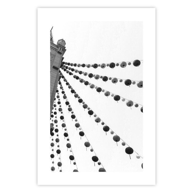 Wall Poster Joyful Fair - gray architecture of a building with hanging decorations 129785 additionalImage 19