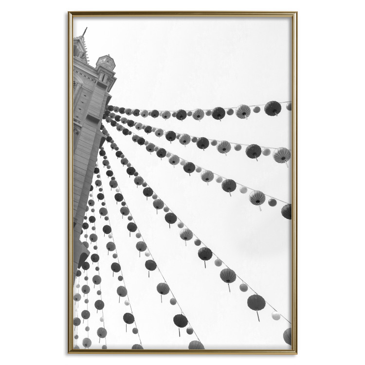 Wall Poster Joyful Fair - gray architecture of a building with hanging decorations 129785 additionalImage 17