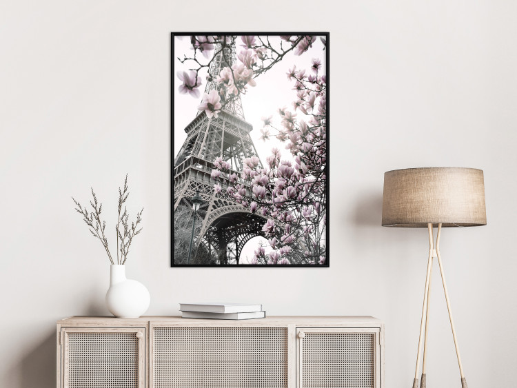 Wall Poster Magnolias in the Sun of Paris - pink flowers against the gray backdrop of the Eiffel Tower 132285 additionalImage 4