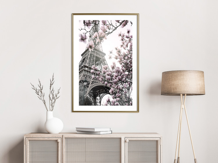 Wall Poster Magnolias in the Sun of Paris - pink flowers against the gray backdrop of the Eiffel Tower 132285 additionalImage 13