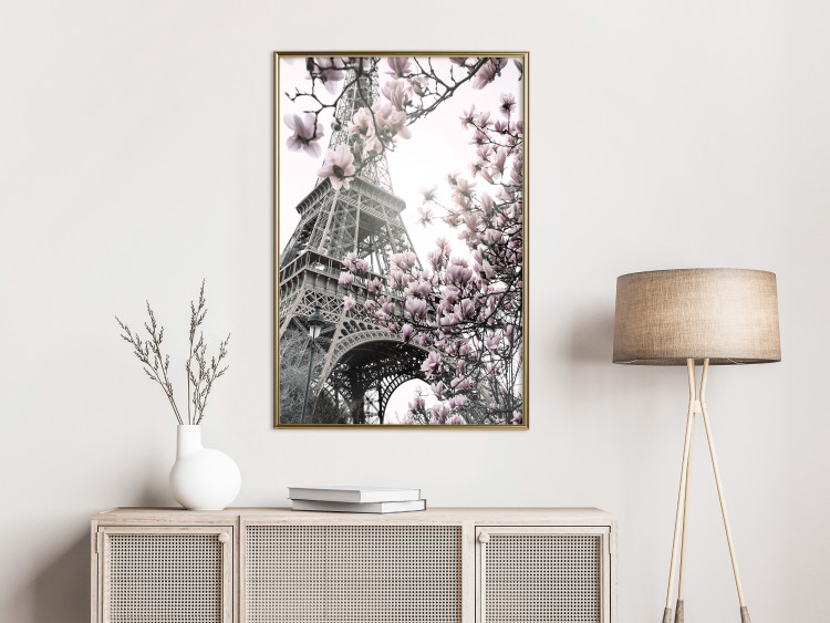 Wall Poster Magnolias in the Sun of Paris - pink flowers against the gray backdrop of the Eiffel Tower 132285 additionalImage 5