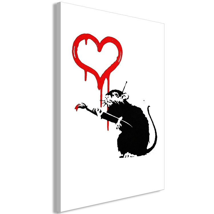 Canvas Art Print Love Rat (1-piece) Vertical - street art of a rat as a heart painter 132485 additionalImage 2