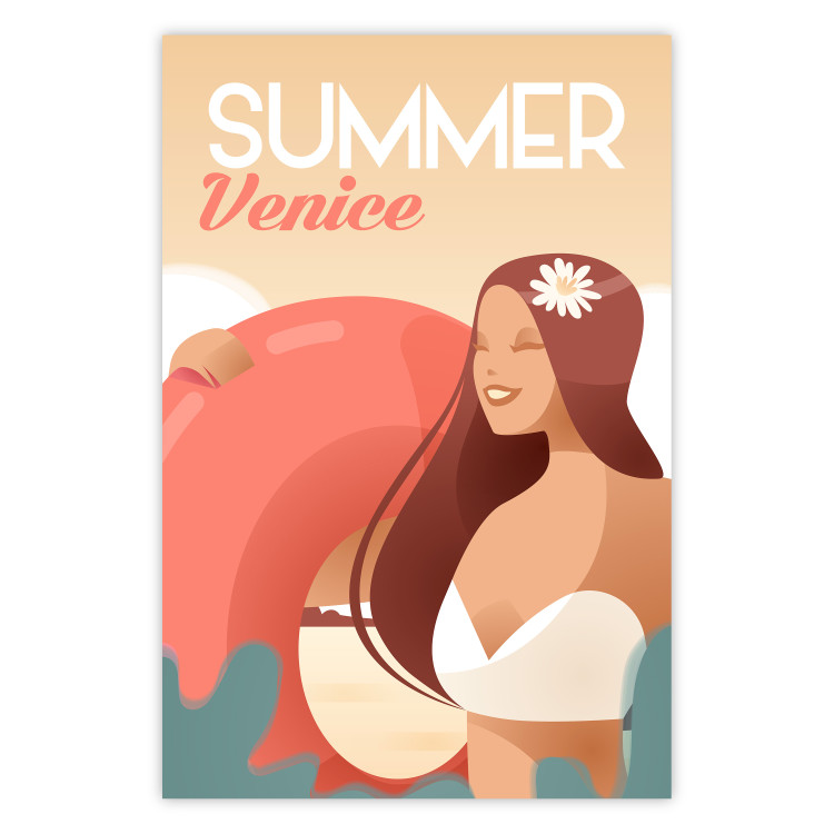 Poster Venetian Beach - summer composition with a woman and English text 135885
