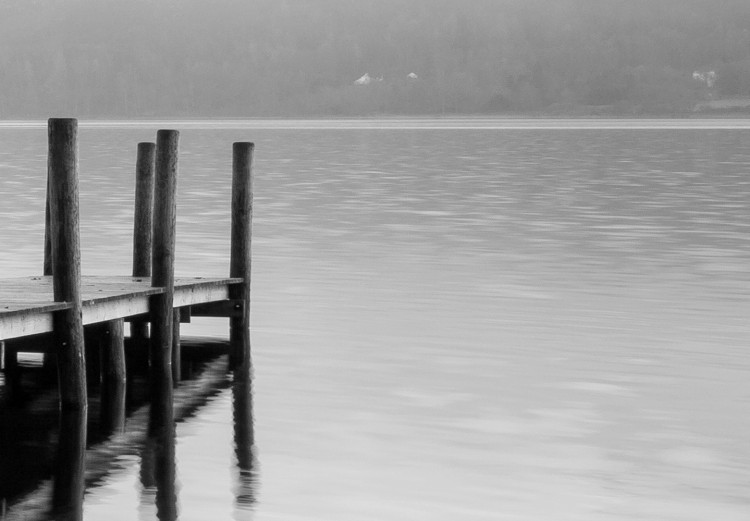 Canvas Misty Pier (1-piece) Wide - black and white lake landscape 137185 additionalImage 5