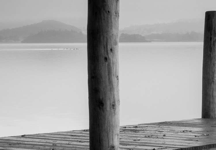 Canvas Misty Pier (1-piece) Wide - black and white lake landscape 137185 additionalImage 4