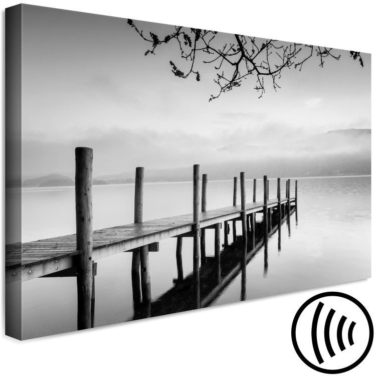 Canvas Misty Pier (1-piece) Wide - black and white lake landscape 137185 additionalImage 6