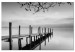 Canvas Misty Pier (1-piece) Wide - black and white lake landscape 137185