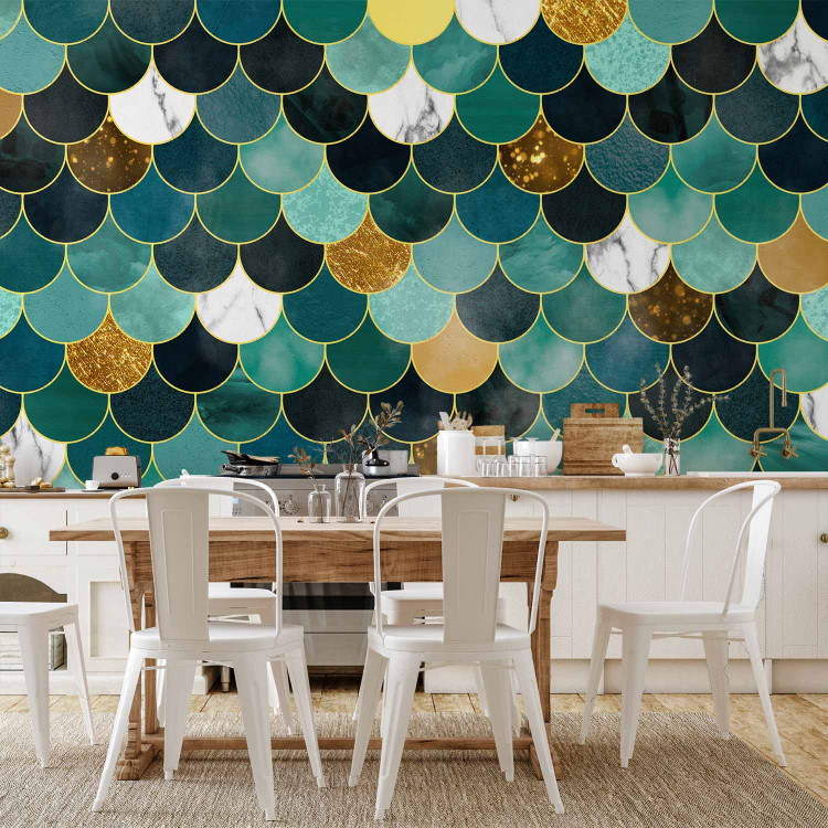 Wall Mural Scales in marble - background with geometric pattern in shades of turquoise 143385 additionalImage 6