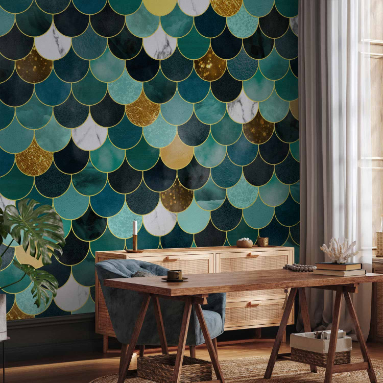 Wall Mural Scales in marble - background with geometric pattern in shades of turquoise 143385 additionalImage 4