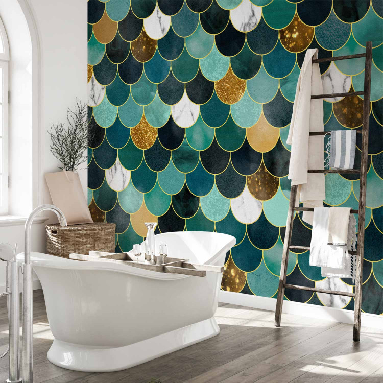 Wall Mural Scales in marble - background with geometric pattern in shades of turquoise 143385 additionalImage 8