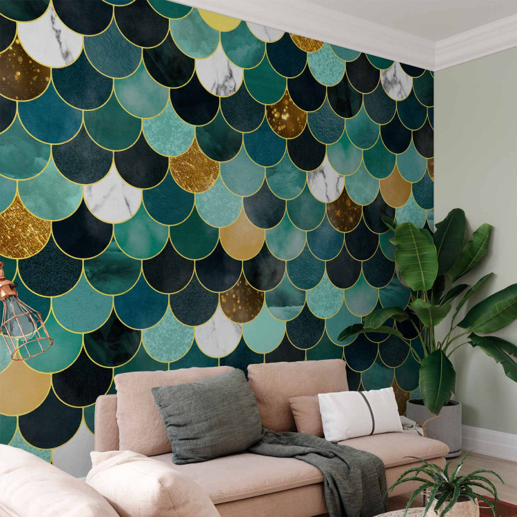 Wall Mural Scales in marble - background with geometric pattern in shades of turquoise 143385