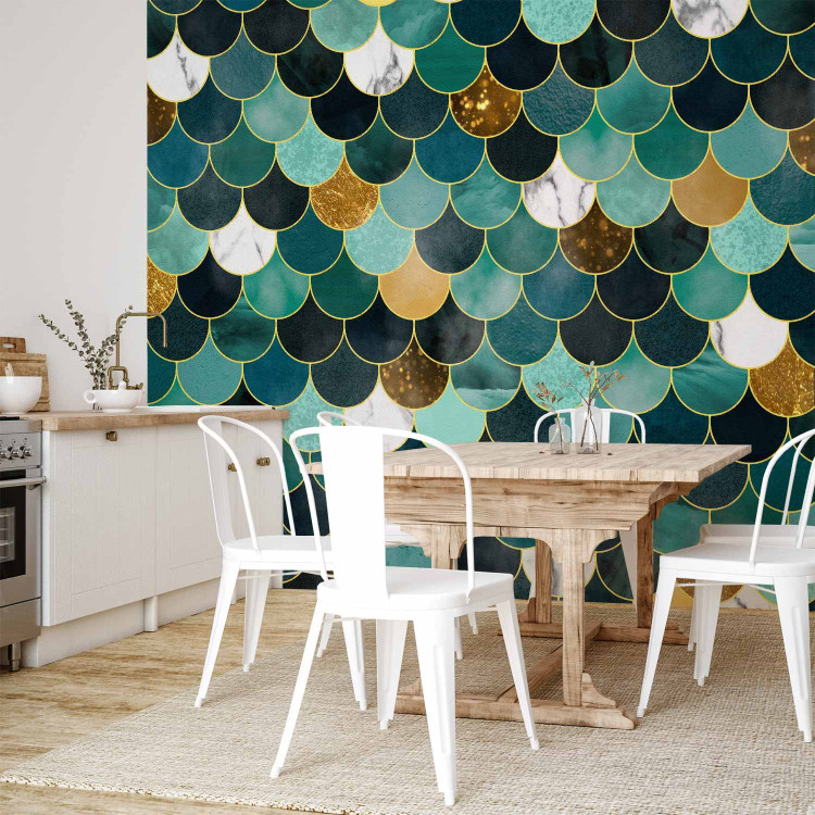 Wall Mural Scales in marble - background with geometric pattern in shades of turquoise 143385 additionalImage 7