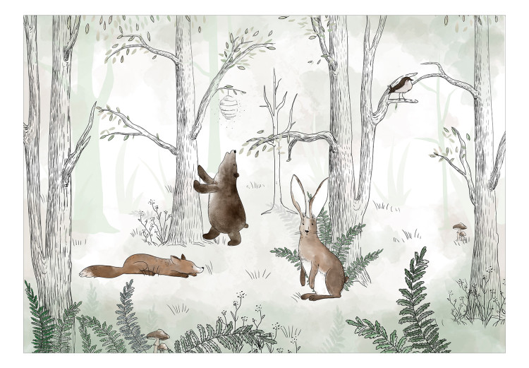 Wall Mural Drawn Forest - Watercolor Forest Animals on a Green Background 146485 additionalImage 1
