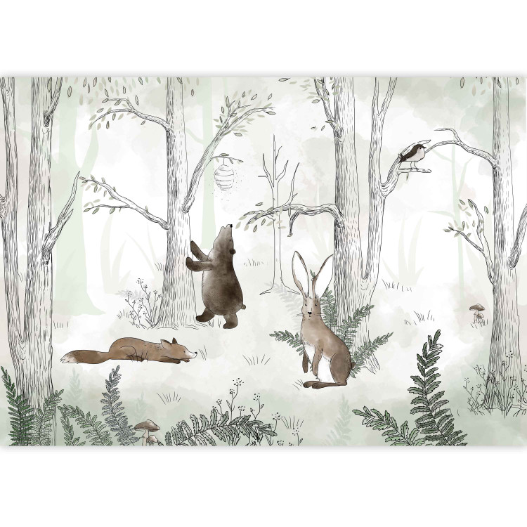 Wall Mural Drawn Forest - Watercolor Forest Animals on a Green Background 146485 additionalImage 3