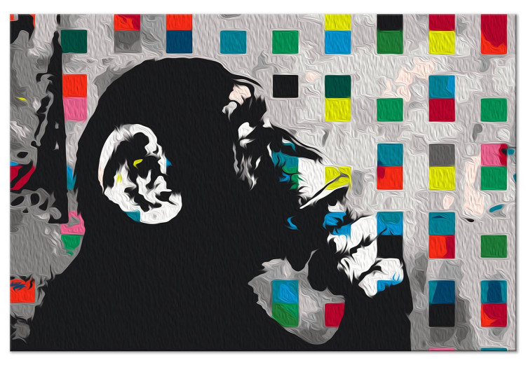 Paint by number Pensive Monkey - Banksy’s Mural Among Colorful Squares 149785 additionalImage 3