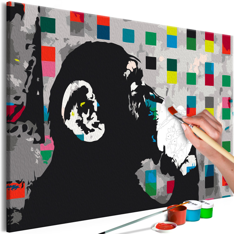 Paint by number Pensive Monkey - Banksy’s Mural Among Colorful Squares 149785 additionalImage 5