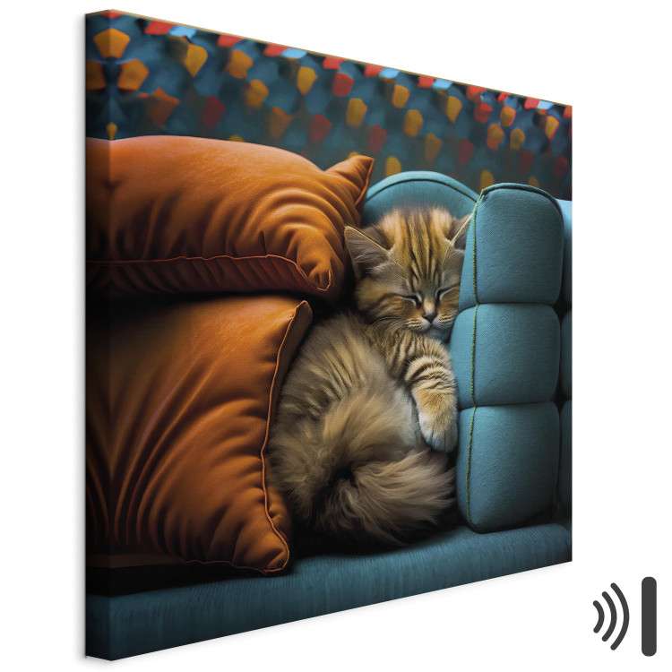 Canvas AI Cat - Cute Animal Sleeping Between Comfortable Pillows - Square 150185 additionalImage 8